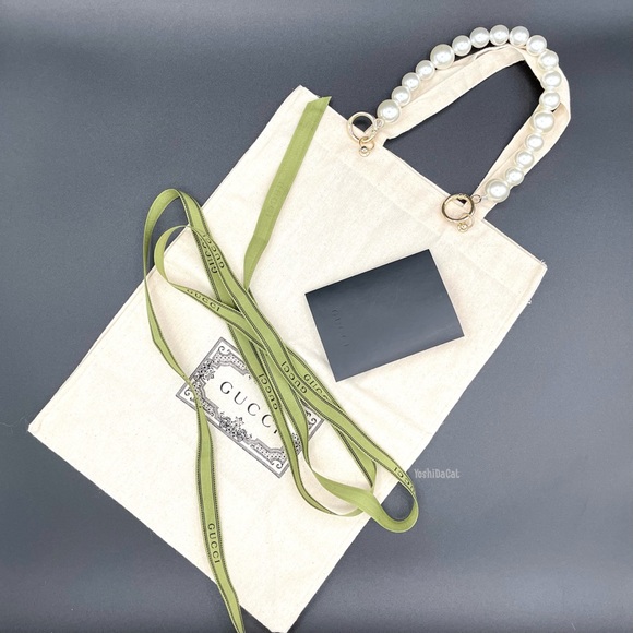 🆕 Gucci Canvas Shopping Tote Bag w/Accent Handle & Ribbon, New Handbag Purse - Picture 6 of 13